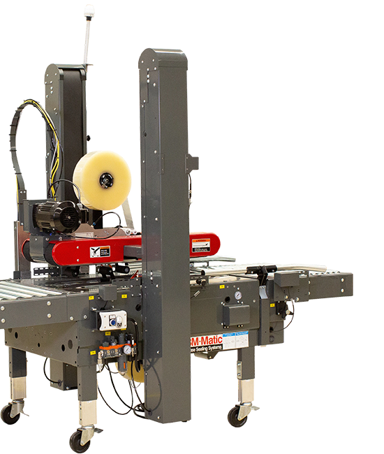 A model of case sealer, 7000r, shows the sealing components of the machine